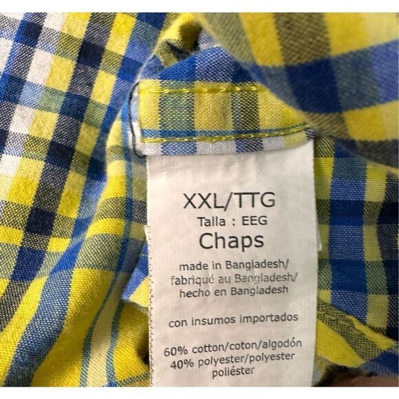 Chaps Mens Easy Care Yellow Plaid Shirt, Size XXL - Picture 8 of 10